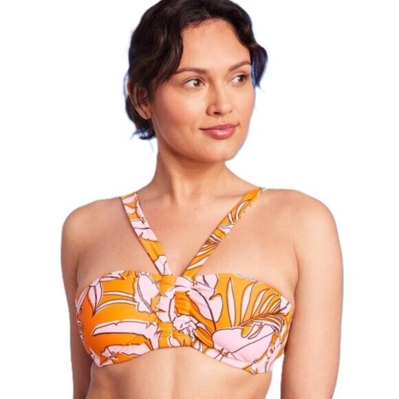 NEW Kona Sol Multi-Way Bandeau Bikini Top Size M Orange Floral Print TARGET NWT - Picture 10 of 11